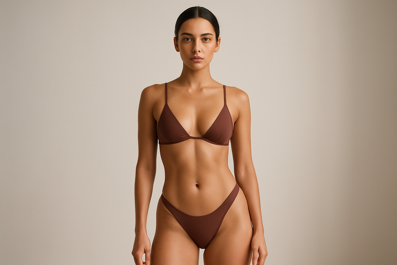 woman wearing a bikini in a studio setting